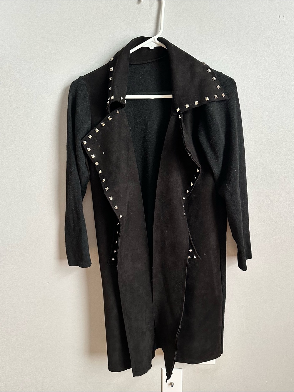 Black Stud-Trim Open Front Sweater